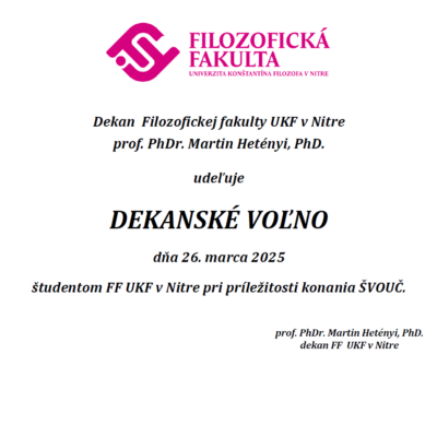 Dekanské voľno (26. 3. 2025)